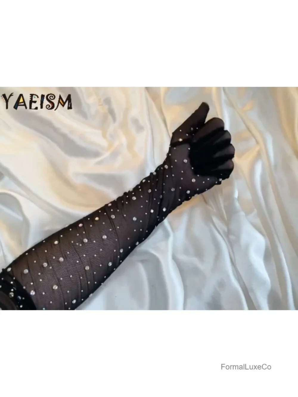 Rhinestone Sheer Gloves Sparkly Long Mesh Tulle Gloves for Party Costumes